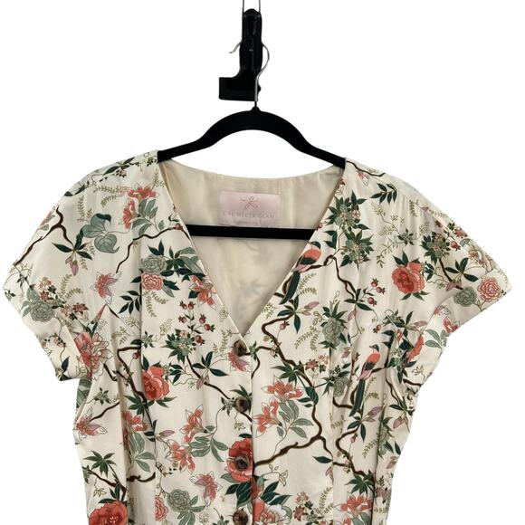 Gal Meets Glam Sophia Floral Jumpsuit Cream Green Petites Size 12P - Picture 3 of 14